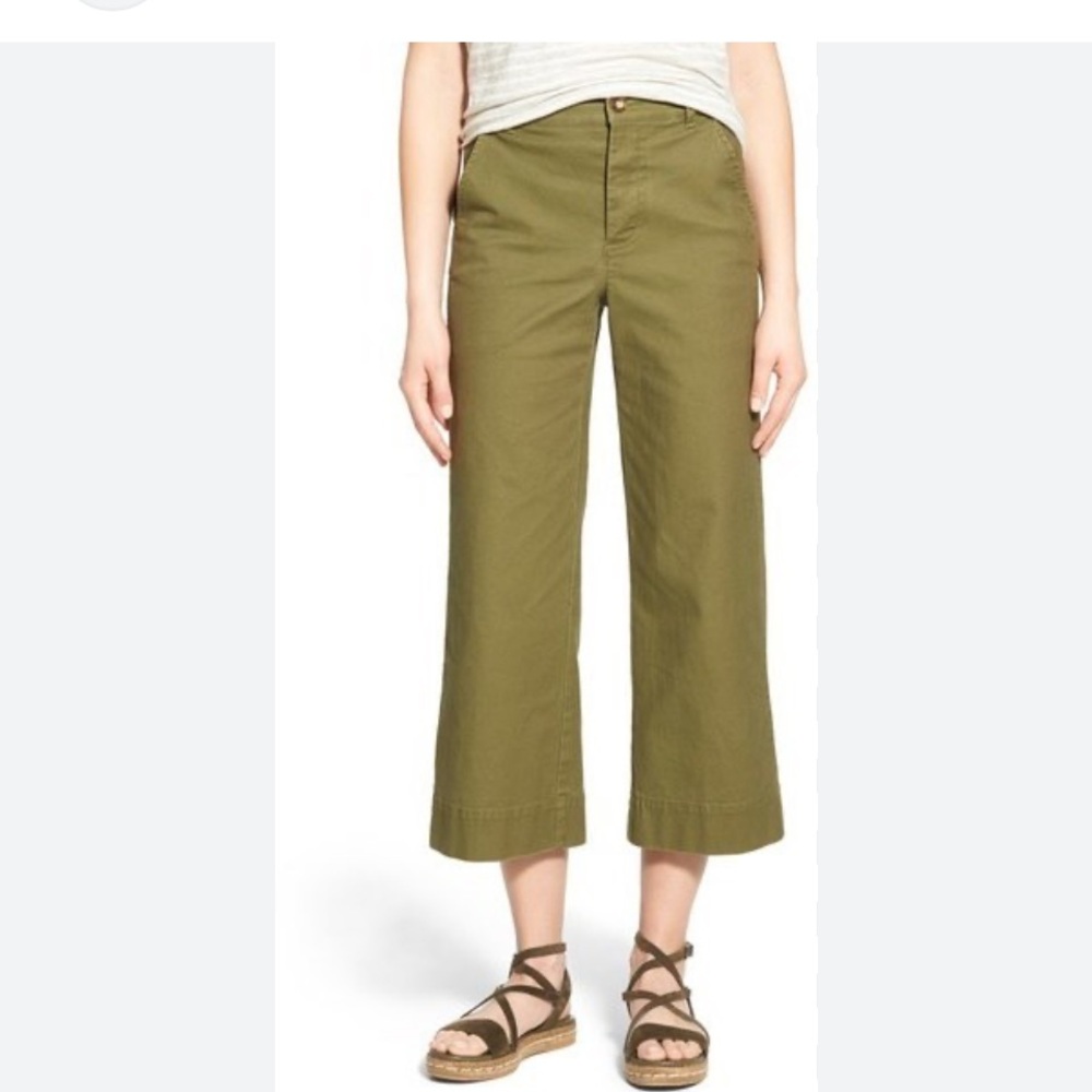 Madewell Langford pants chino jeans cropped size 27 military green wide leg - Picture 1 of 9
